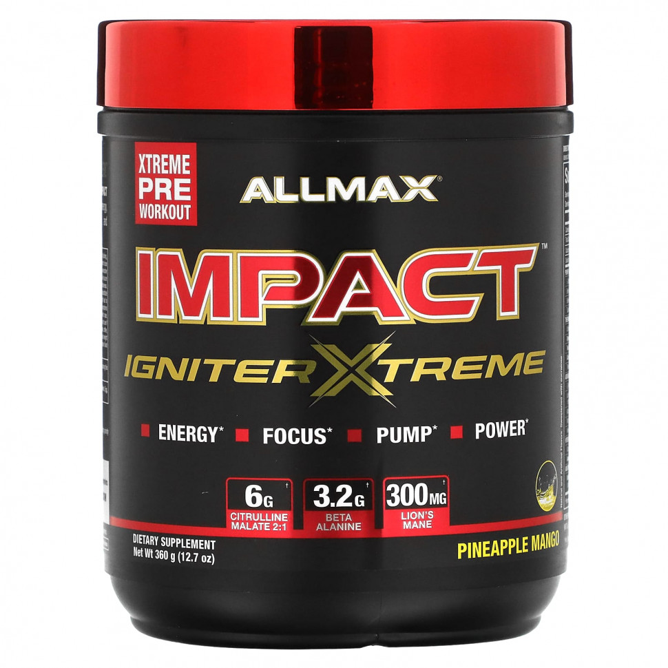  ALLMAX, Impact, Igniter Xtreme, Pineapple Mango, 12.7 oz (360 g)    -     , -, 