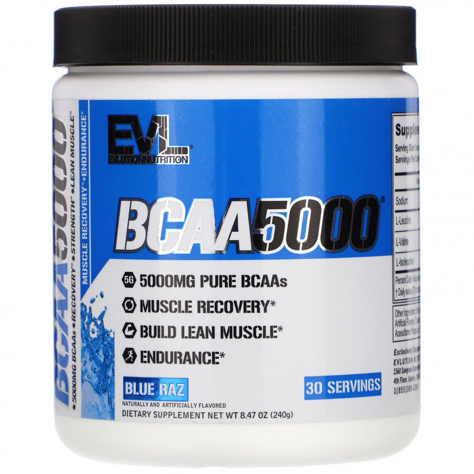  EVLution Nutrition, BCAA 5000, Blue Raz, 8.47 oz (240 g)    -     , -, 