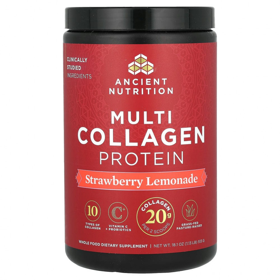  Dr. Axe / Ancient Nutrition, Multi Collagen Protein, Strawberry Lemonade, 1.18 lbs (535.5 g)    -     , -, 