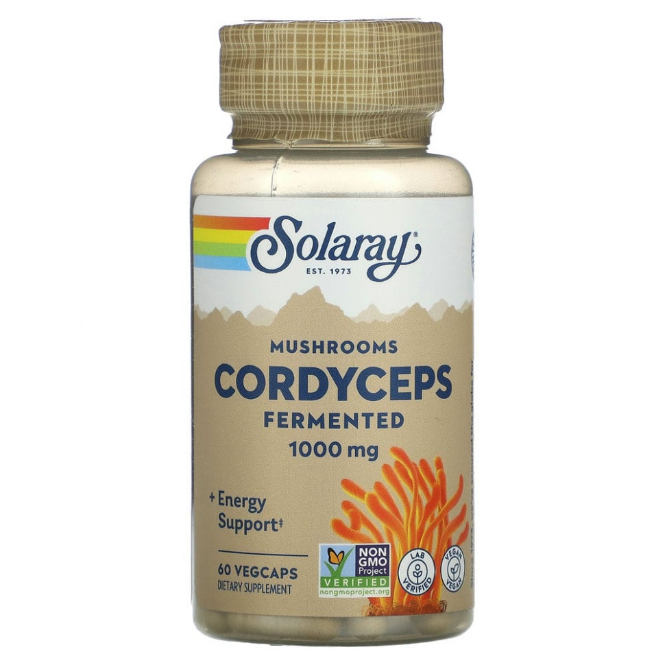  Solaray, Organic Grown Fermented Cordyceps, 500 mg, 60 VegCaps    -     , -, 