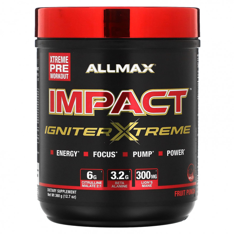  ALLMAX, IMPACT Igniter Xtreme, Pre-Workout, Fruit Punch, 12.7 oz (360 g)    -     , -, 