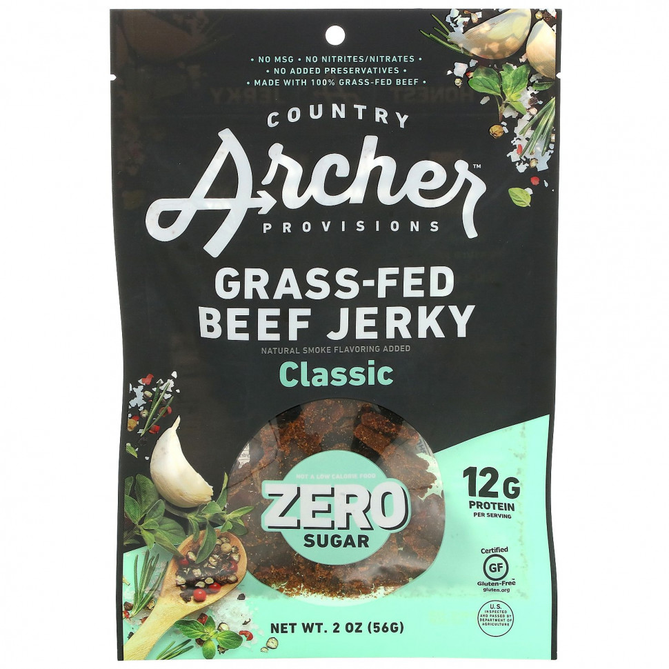  Country Archer Jerky, Grass-Fed Beef Jerky, Classic, 2 oz (56 g)    -     , -, 