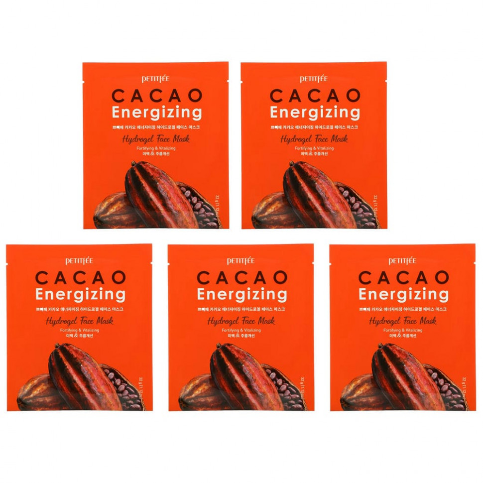  Petitfee, Cacao Energizing Hydrogel Face Mask, 5 Pack, 1.12 oz (32 g)    -     , -, 