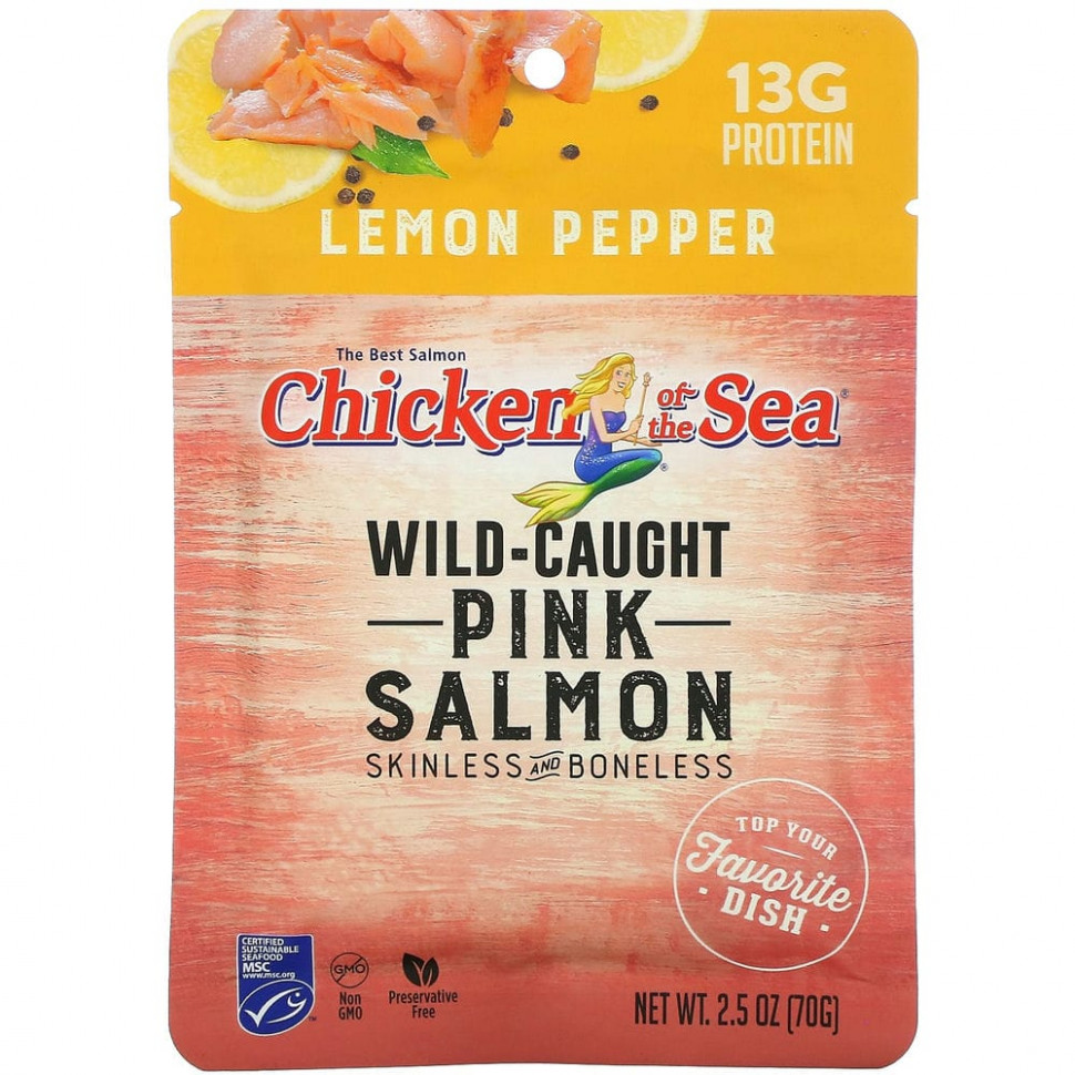  Chicken of the Sea, Wild-Caught Pink Salmon, Lemon Pepper, 2.5 oz ( 70 g)    -     , -, 