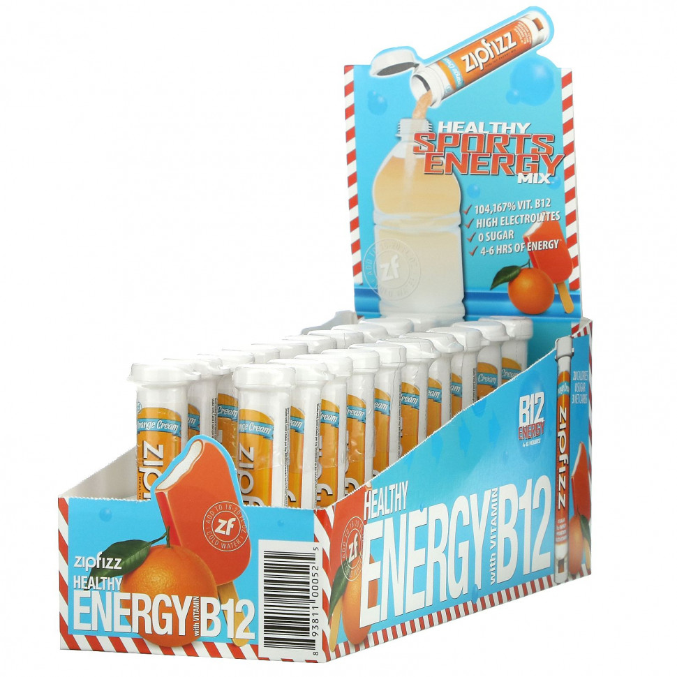  Zipfizz, Healthy Energy With Vitamin B12, Orange Cream, 20 Tubes, 11 g Each    -     , -, 