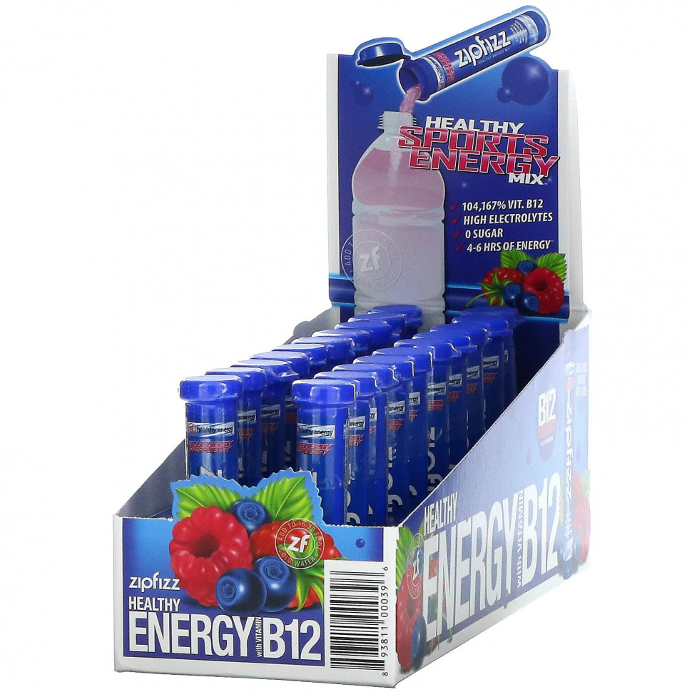  Zipfizz, Healthy Energy Mix With Vitamin B12, Blueberry Raspberry, 20 Tubes, 0.39 oz (11 g) Each    -     , -, 