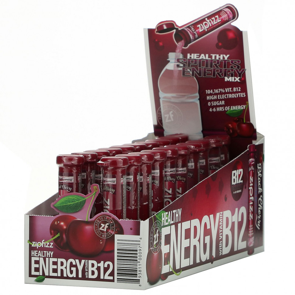  Zipfizz, Healthy Energy Mix With Vitamin B12, Black Cherry, 20 Tubes, 0.39 oz (11 g) Each    -     , -, 