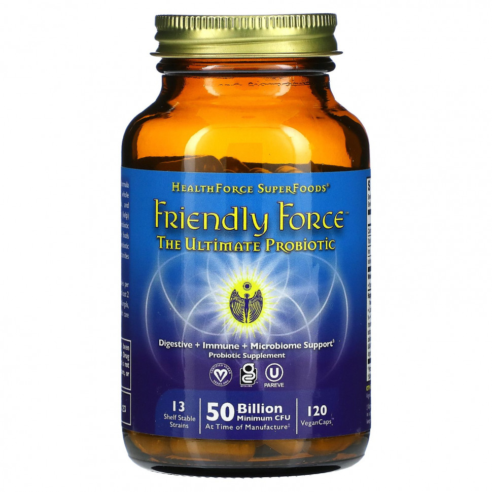  HealthForce Superfoods, Friendly Force, The Ultimate Probiotic, 50 Billion CFU, 120 Vegan Caps    -     , -, 