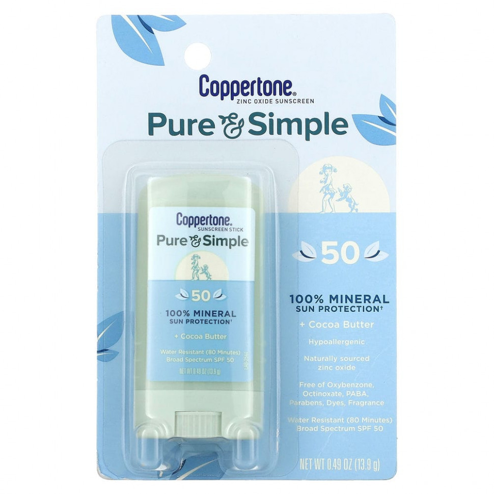 ���� Coppertone, Pure & Simple, �������������� ����, SPF 50, �����-�����, 13,9 � (0,49 �����)  Iherb (������) ������ ������