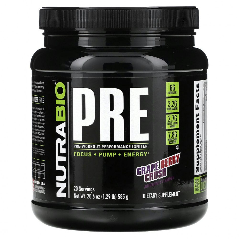  Nutrabio Labs, Pre-Workout Performance Igniter, Grape Berry Crush, 585  (1,29 )    -     , -, 