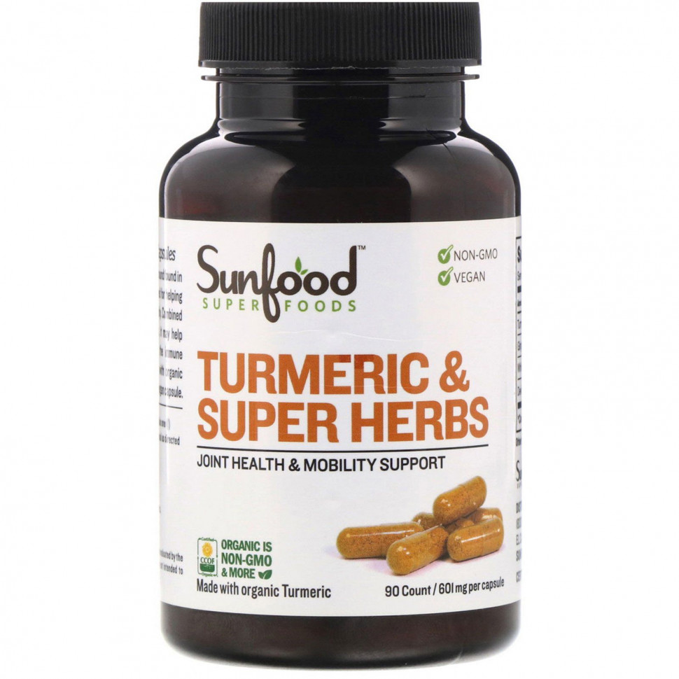  Sunfood, Turmeric & Super Herbs, 601 mg, 90 Count    -     , -, 