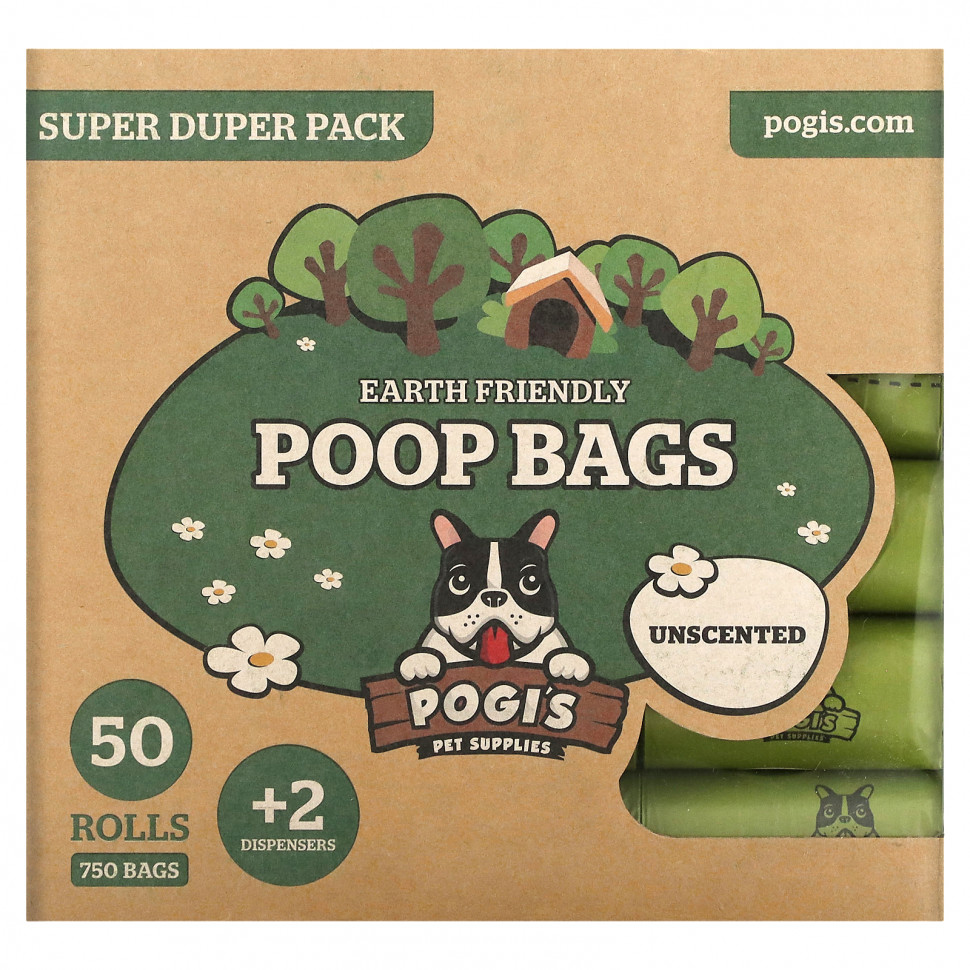 ���� Pogi's Pet Supplies, Earth Friendly Poop Bags, Super Duper Pack, Unscented, 50 Rolls, 750 Bags, 2 Dispensers  Iherb (������) ������ ������
