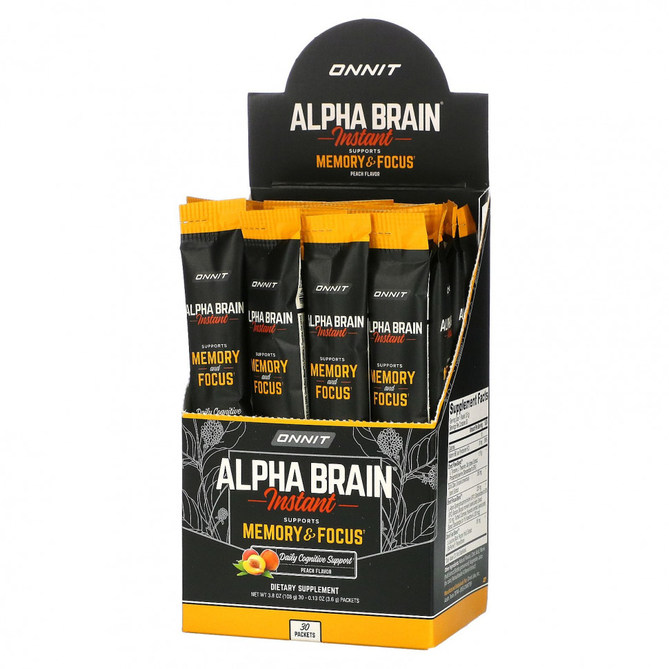  Onnit, Alpha Brain Instant, Natural Peach, 30 Packets, 0.13 oz (3.6 g) Each    -     , -, 