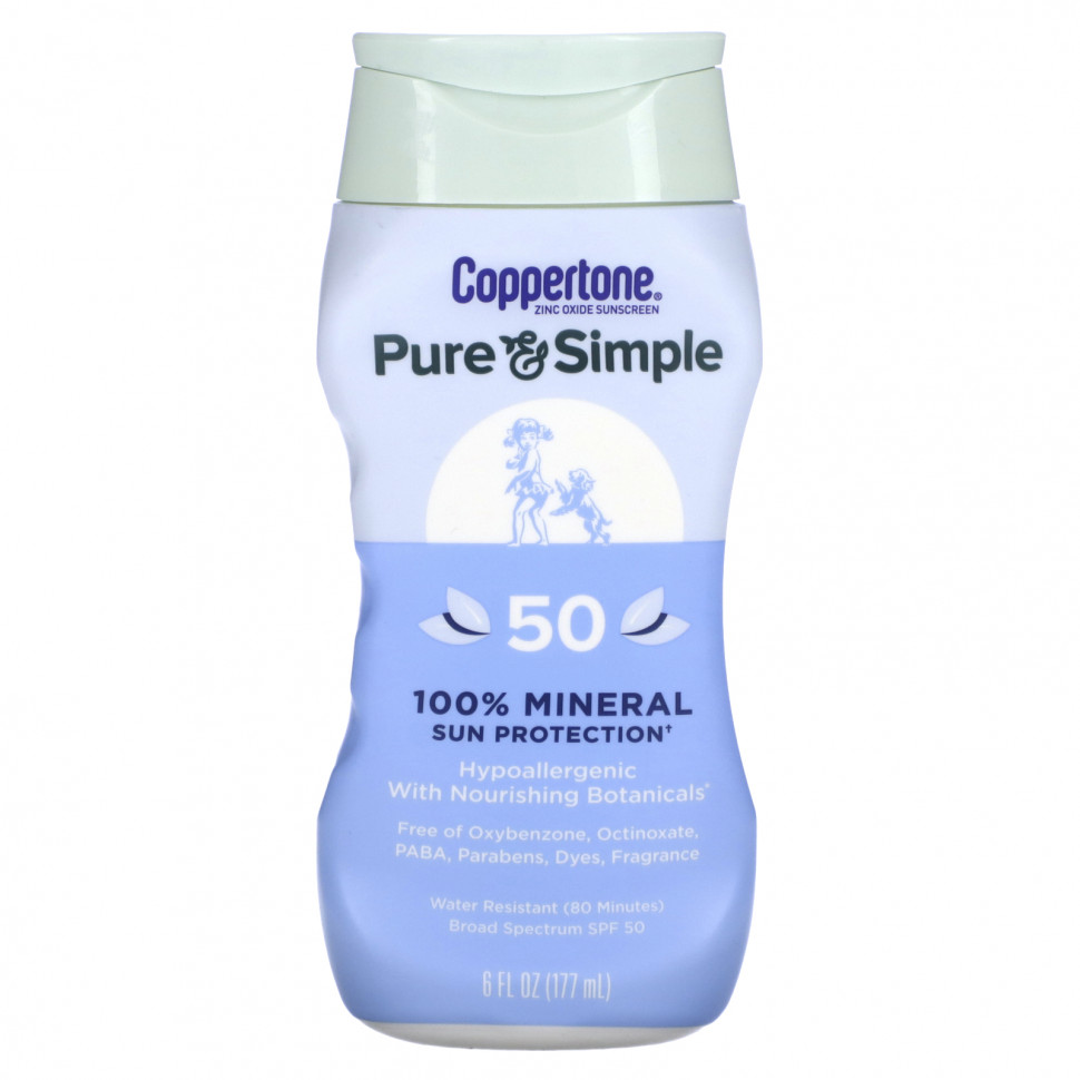 ���� Coppertone, Pure & Simple, 100% ����������� ������ �� ������, SPF 50, 177 �� (6 ����. �����)  Iherb (������) ������ ������