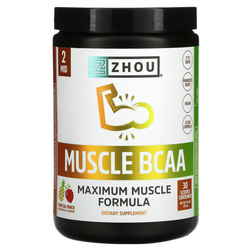  Zhou Nutrition, Muscle BCAA, Maximum Muscle Formula, Tropical Punch, 330  (11,6 )    -     , -, 