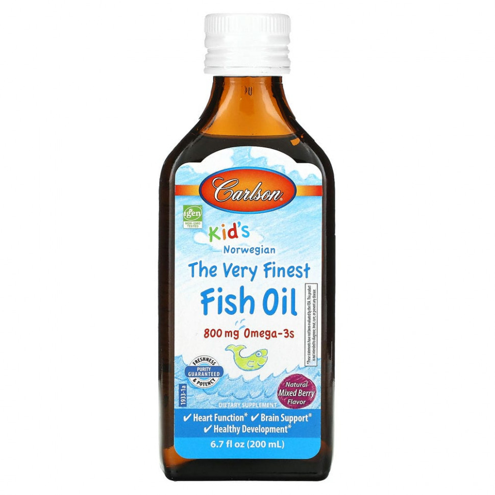  Carlson, Kids, The Very Finest Fish Oil, Natural Mixed Berry , 800 mg, 6.7 fl oz (200 ml)    -     , -, 