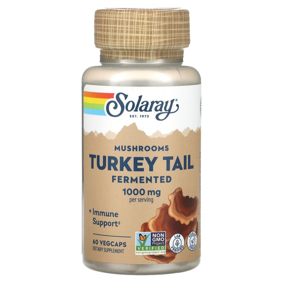  Solaray, Turkey Tail, Fermented Mushrooms, 500 mg, 60 VegCaps    -     , -, 