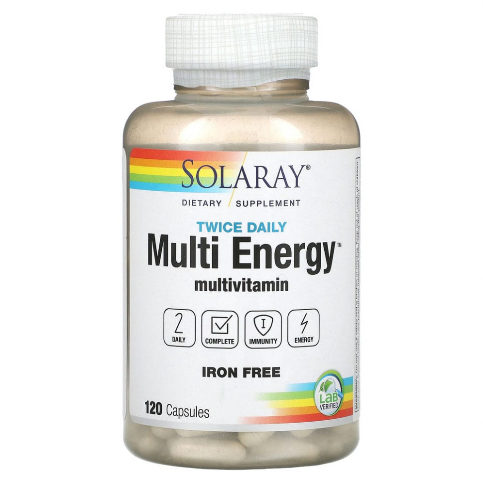  Solaray, Twice Daily, Multi Energy Multivitamin, Iron Free, 120 Capsules    -     , -, 