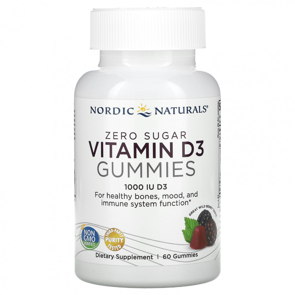  Nordic Naturals, Zero Sugar Vitamin D3 Gummies, Wild Berry, 1,000 IU, 60 Gummies    -     , -, 