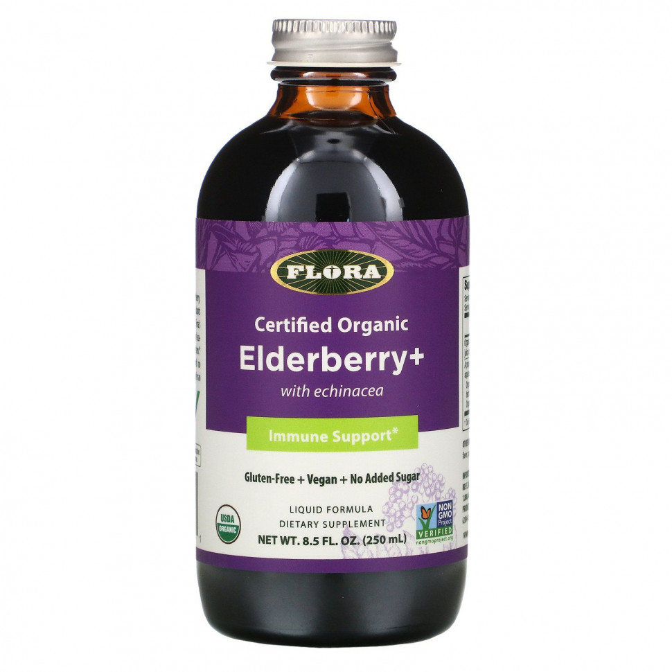  Flora, Certified Organic Elderberry +, 8.5 fl oz (250 ml)    -     , -, 