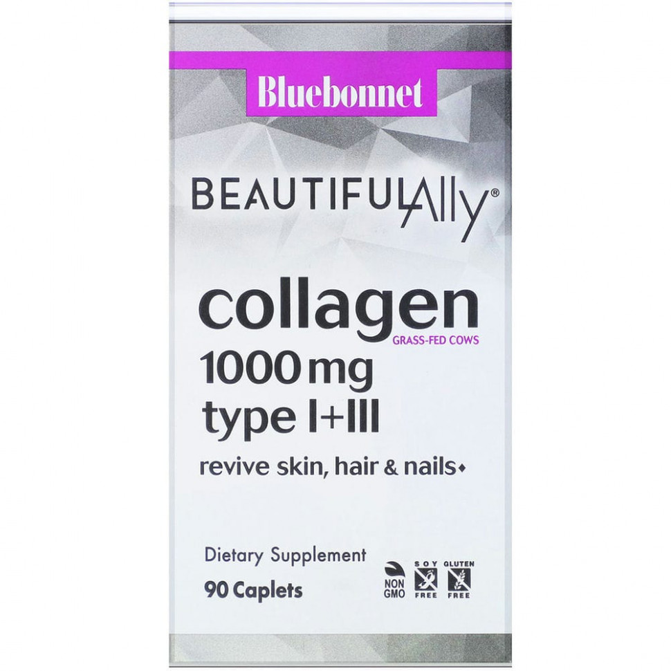  Bluebonnet Nutrition, Beautiful Ally, Collagen Type I+III, 1,000 mg, 90 Caplets    -     , -, 