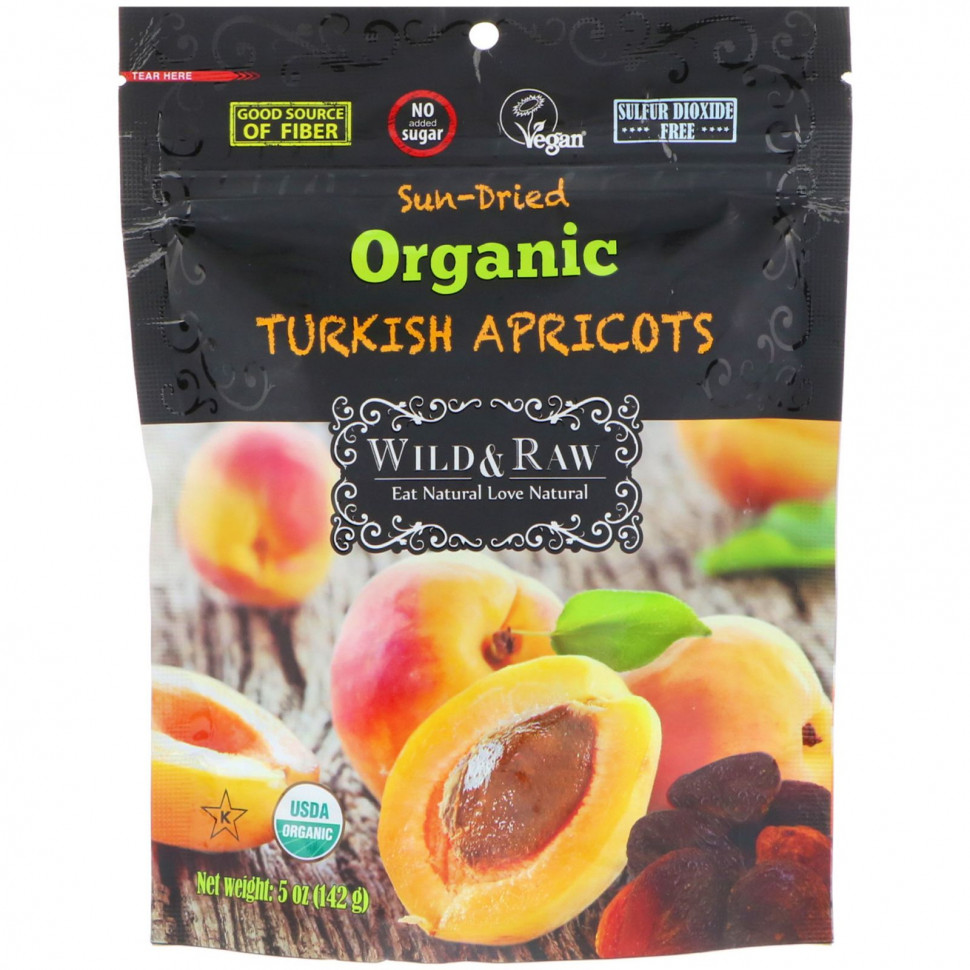  Nature's Wild Organic, Wild & Raw, Sun-Dried, Organic Turkish Aprricots, 5 oz (142 g)    -     , -, 