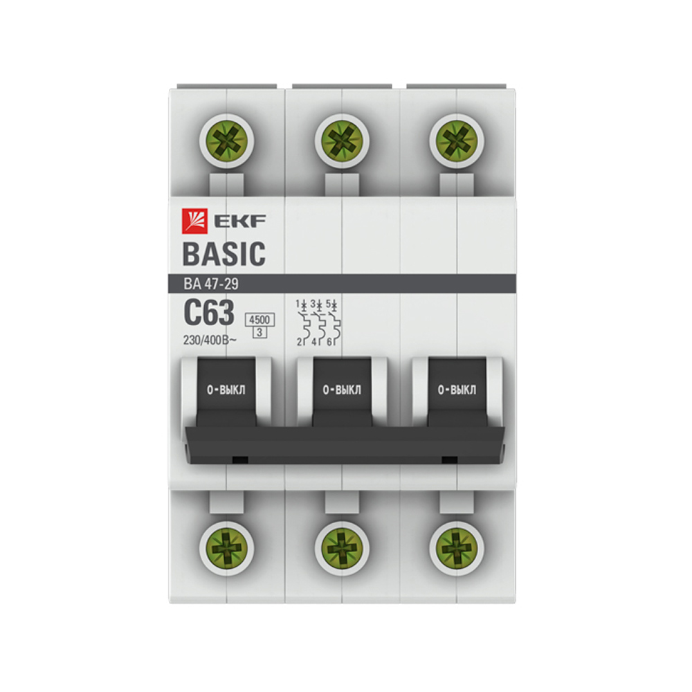 ���� �������������� ����������� ��������� EKF Basic �� 47-29 3P 63� ��� C 4,5 �� 400 � (mcb4729-3-63C)   ������ ������
