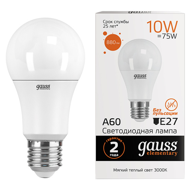 ���� ����� GAUSS Elementary 10�� �27 LED 880�� 3000K A60 ���   ������ ������