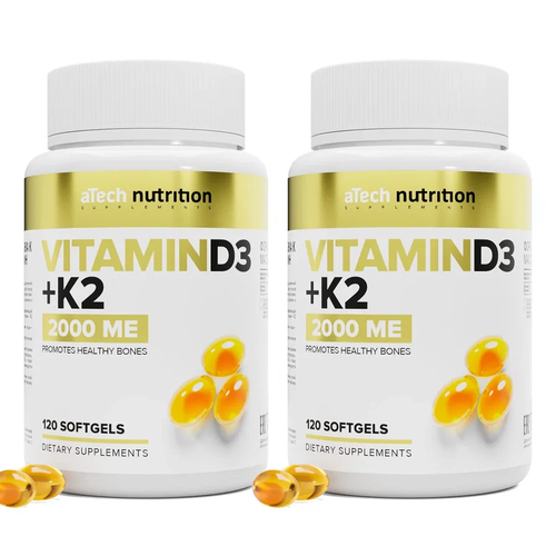 ���� ����� 2 �������� ������� �3 + �2 / VITAMIN D3+�2 2000 �� aTech nutrition 120 + 120 ������ ������ ������