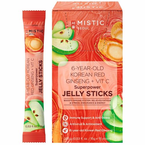  MISTIC 6-YEAR OLD KOREAN RED GINSENG+VIT C SUPERPOWER JELLY STICKS, 15pcs*15g/box     6-      -     , -, 