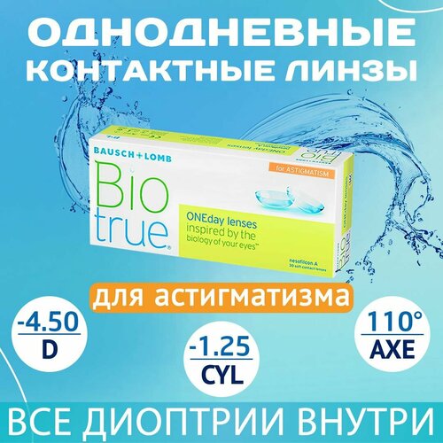 ���� ����������� ���������� ����� BAUSCH+LOMB Biotrue Oneday for astigmatism, 30 ��., R 8,4, D -4,5,�CYL:�-1,25,�A�:�110, 1 ��. ������ ������