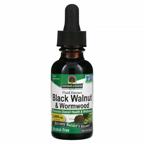  Nature s Answer, Black Walnut & Wormwood, Fluid Extract, Alcohol-Free, 2,000 mg, 1 fl oz (30 ml)   -     , -, 