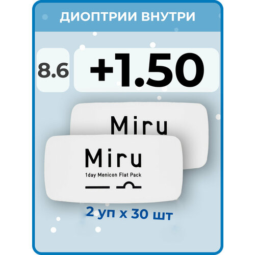 ���� ����������� ���������� ����� Menicon Miru 1day Flat Pack, 60 ��., R 8,6, D +1,5, 2 ��. ������ ������