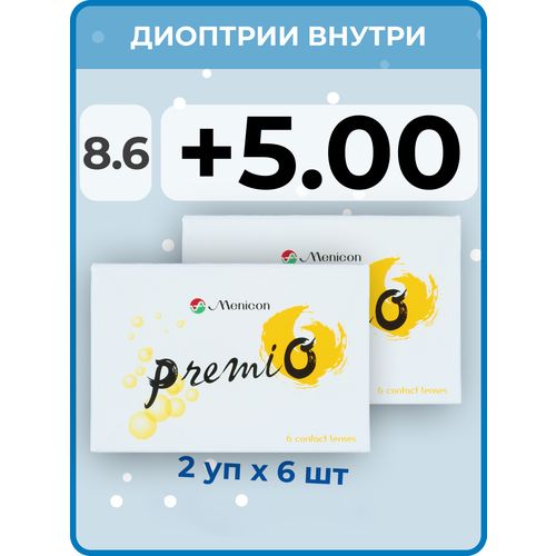 ���� ���������� ����� Menicon Premio, 12 ��., R 8,6, D +5, 2 ��. ������ ������