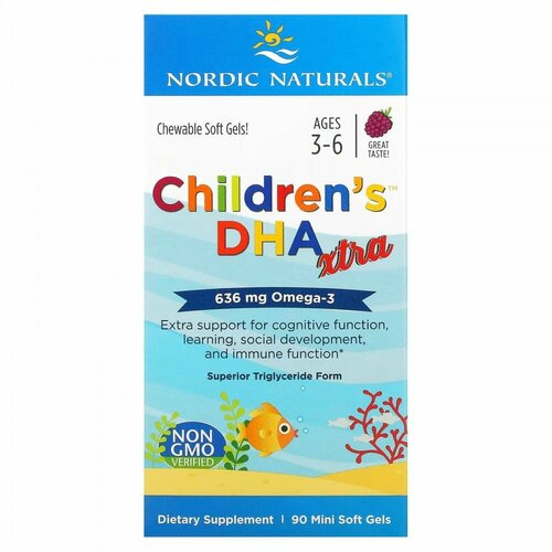 ���� Nordic Naturals, Children's DHA Xtra, ��� ����� �� 3 �� 6 ���, ������� ����, 636 ��, 90 ����-�������� ������ ������