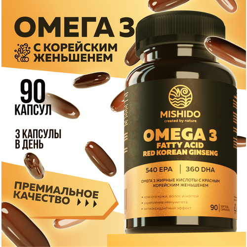 ���� ����� 3 + ������� ��������� �������� MISHIDO, 90 ������ ����� ��� 1000�� Omega 3 ������ ������
