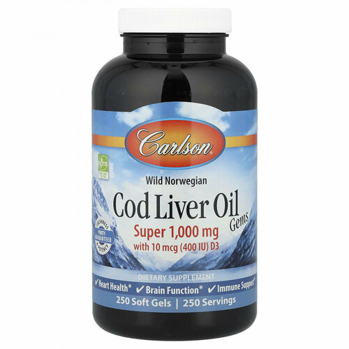 ���� Carlson, Cod Liver Oil Gems, ������� �� ���� ������ ����� ���������� ������, ������� ��������, 1000 ��, 250 ������ ������ ������