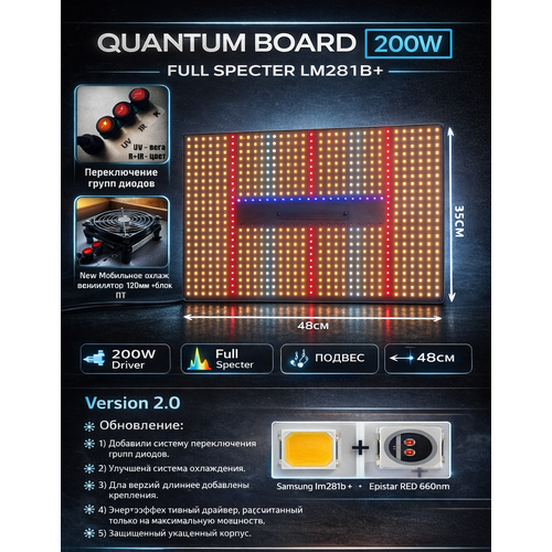 ���� ������� ���������� ��� �������� 200 ���� Quantum board 200W Samsung LM281B+ ������� ���� 120 240 ��� ��������� ������ ������
