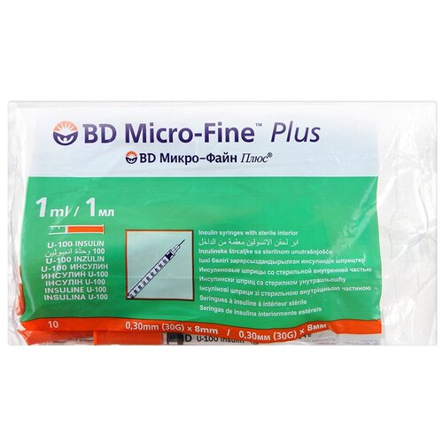    BD Micro-Fine Plus U-100 , 8  x 0.3 , : 30G, 1 , 10 .  