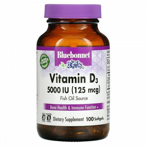 ���� Bluebonnet Nutrition, Vitamin D3, 125 mcg (5,000 IU), 100 Softgels ������ ������