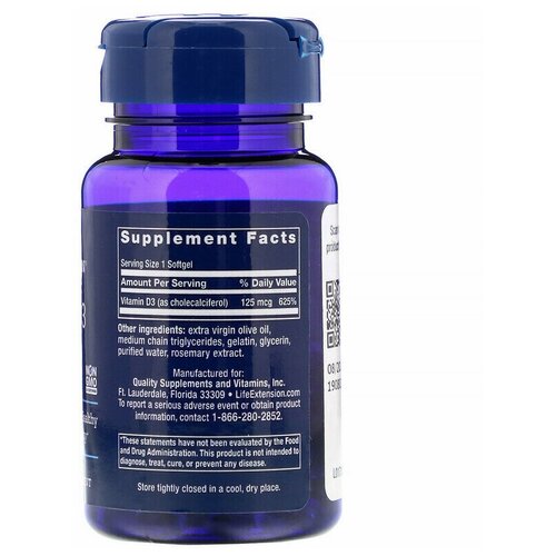 ���� Life Extension Vegan Vitamin D3 (��������� ������� D3) 125 ��� (5000 ��) 60 ��� ������ (Life Extension) ������ ������