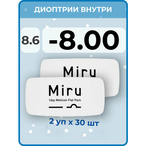 ���� ����������� ���������� ����� Menicon Miru 1day Flat Pack, 60 ��., R 8,6, D -8, 2 ��. ������ ������