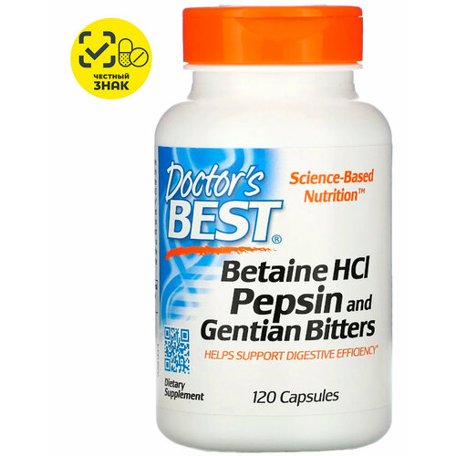 ���� Doctor's Best, Betaine HCL Pepsin and Gentian Bitters, �������� �� ������ ������������, ������� � ���������, 650 ��, 120 ������ ������ ������