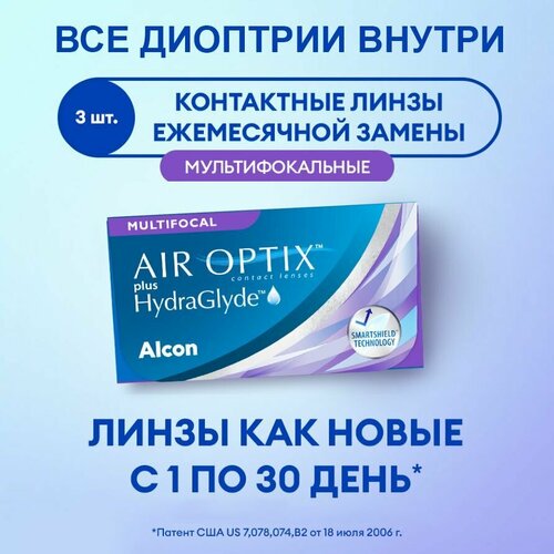 ���� ���������� ����� �� ����� Alcon Air Optix Plus HydraGlyde Multifocal, 3 ��., R 8,6, D -1, ADD: �������, 1 ��. ������ ������