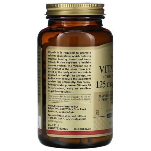  Solgar Vitamin D3 (cholecalciferol) 125  5000 IU   -     , -, 