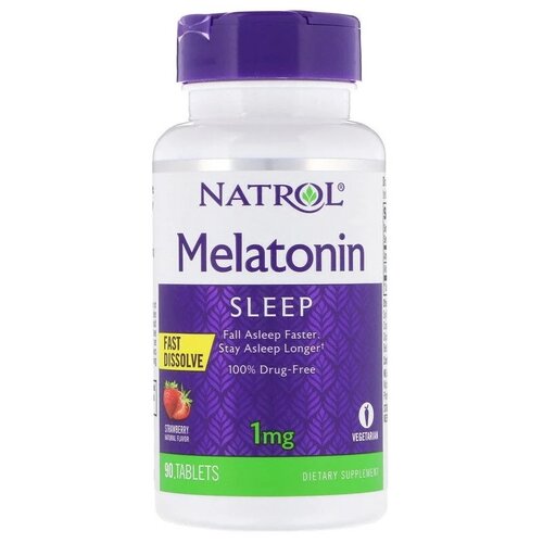 ���� �������� ����������� Natrol Melatonin Fast Dissolve Strawberry 1 mg, 64 �, 1 ��, 90 ��. ������ ������