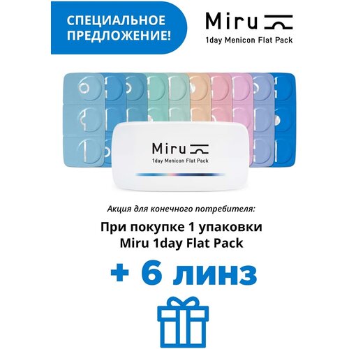 ���� ����������� ���������� ����� Menicon Miru 1 day Flat Pack, 30 ��., R 8,6, D -5,25, 1 ��. ������ ������