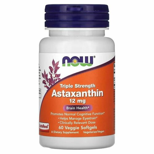���� �����������, Astaxanthin, NOW, 12 ��, 60 ��������� ������ ������ ������