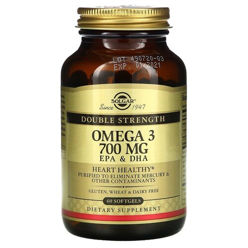  Solgar, Omega-3, EPA & DHA, Double Strength, 700 mg, 60 Softgels   -     , -, 