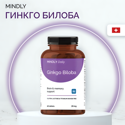 ���� ������ ������ � B3 ��� ��� � ������� ���, 60 ������, (20 �� � 5 ��), MINDLY Daily Ginkgo Biloba, ���������� �������� ��� ������� ������ ������